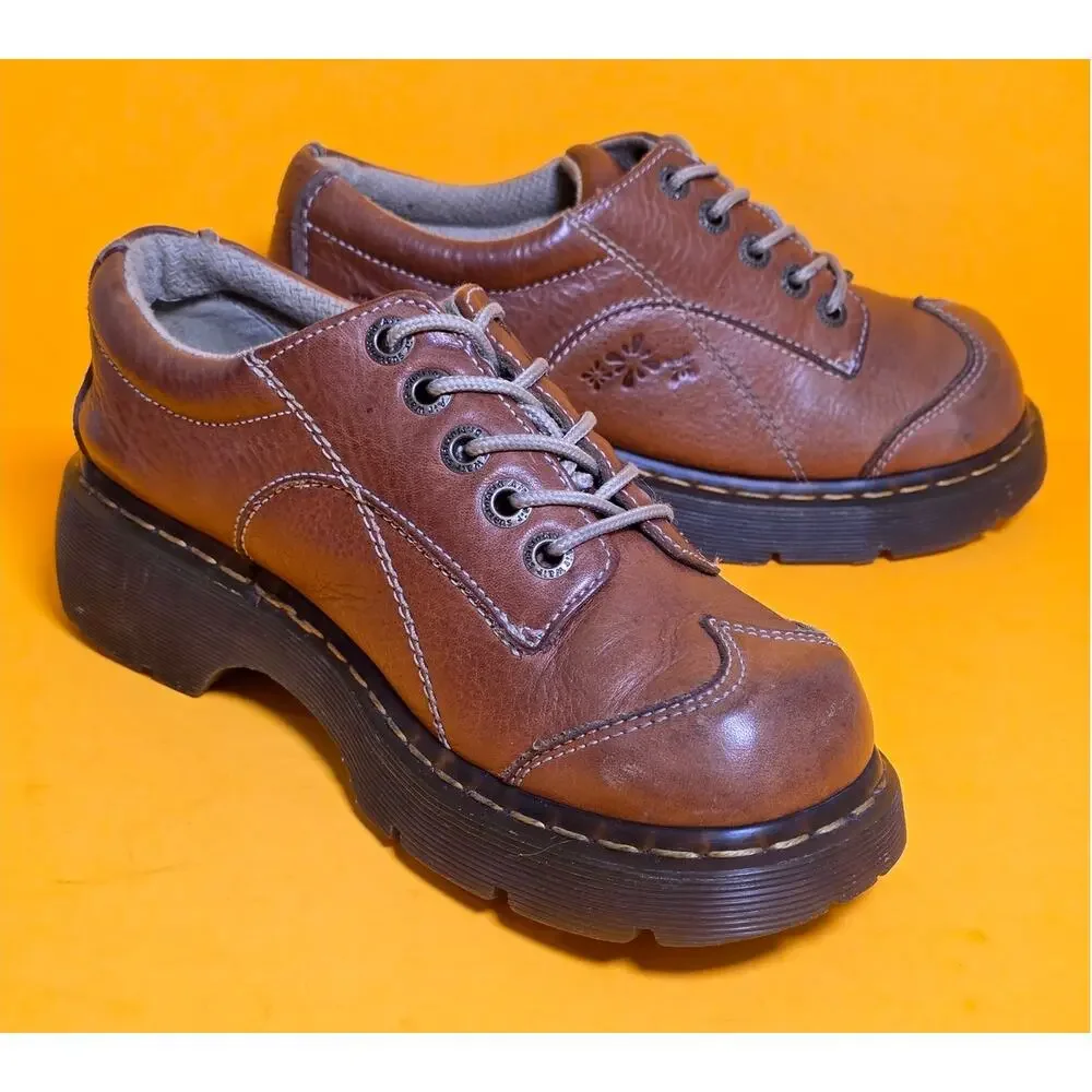 Vintage Dr Martens 12280 Daisy Splat Light Brown Chunky Platform Oxfords US9 Y2K